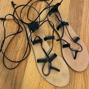 Madewell black leather strappy lace up sandal